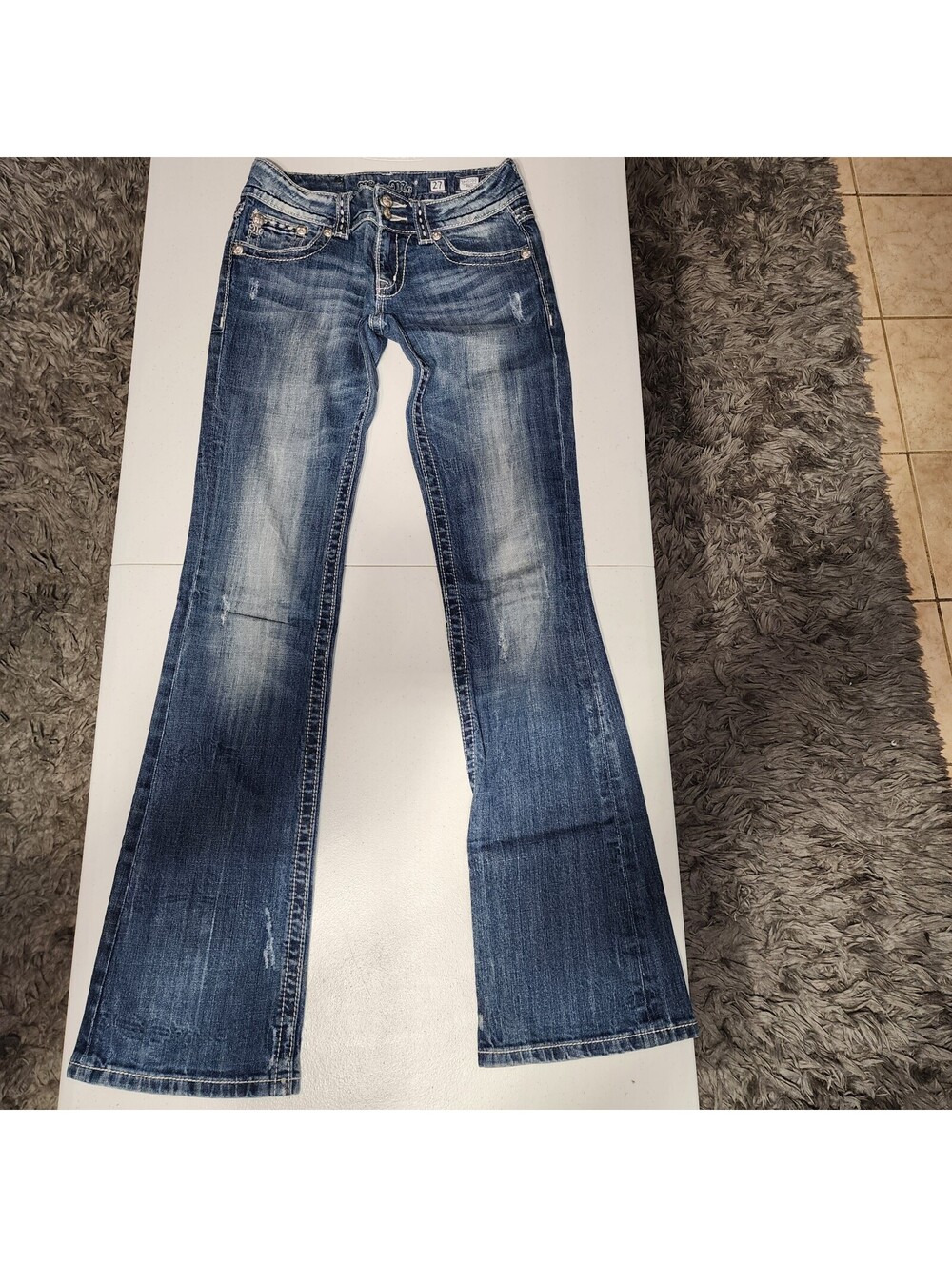 Miss Me Bootcut Blue Denim Jeans Women Stretch Embroidered Pockets